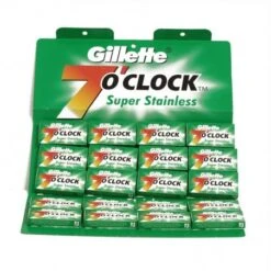100 Cuchillas De Afeitar Doble Filo Gillette 7 O'clock "Super Satinless" -Gifts And Care-ES.com 100 cuchillas gillette 7 o clock verdes 2