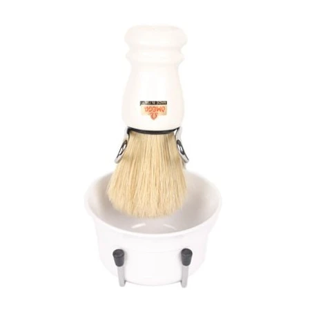 Brocha Afeitar Pelo Sintético Mango Blanco & Bol & Stand Omega 6 Brocha Afeitar Pelo Sintético Mango Blanco & Bol & Stand Omega - Imagen 4