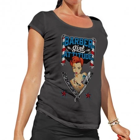 Camiseta Barber Girl Attitude Hey Joe Gris Talla S 4 Camiseta Barber Girl Attitude Hey Joe Gris Talla S - Imagen 2