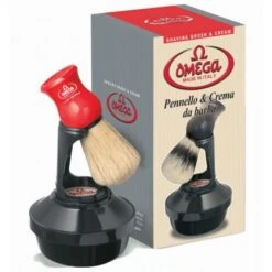 Brocha De Afeitar Pelo Cerda & Bol Crema Afeitar Omega 150gr -Gifts And Care-ES.com set afeitado crema tarro y brocha 1 1
