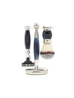 Set Afeitado Edwardian Azul Brocha Tejón Sintética, Maquinil